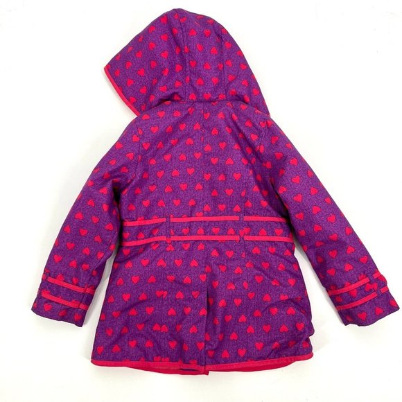 London Fog Girls Raincoat Jacket Purple Pink Heart Print Hooded Fleece Lined - Picture 10 of 12